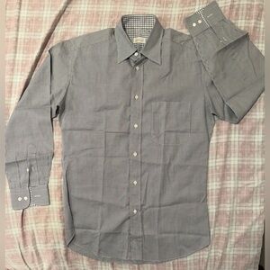 Brioni Made in Italy Dress Shirt Men’s XL 22” P2P – Gray Micro-Check Luxury NWOT